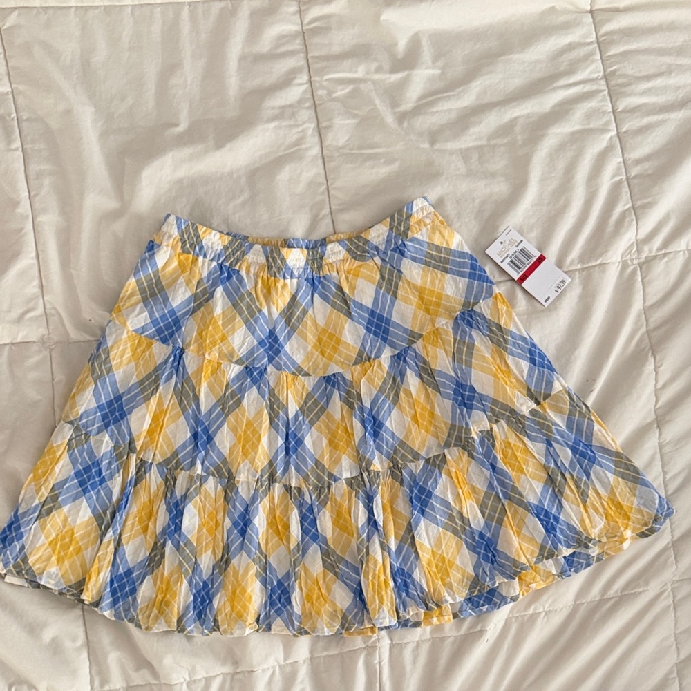 Michael Kors Yellow and Blue Plaid Tiered Skirt